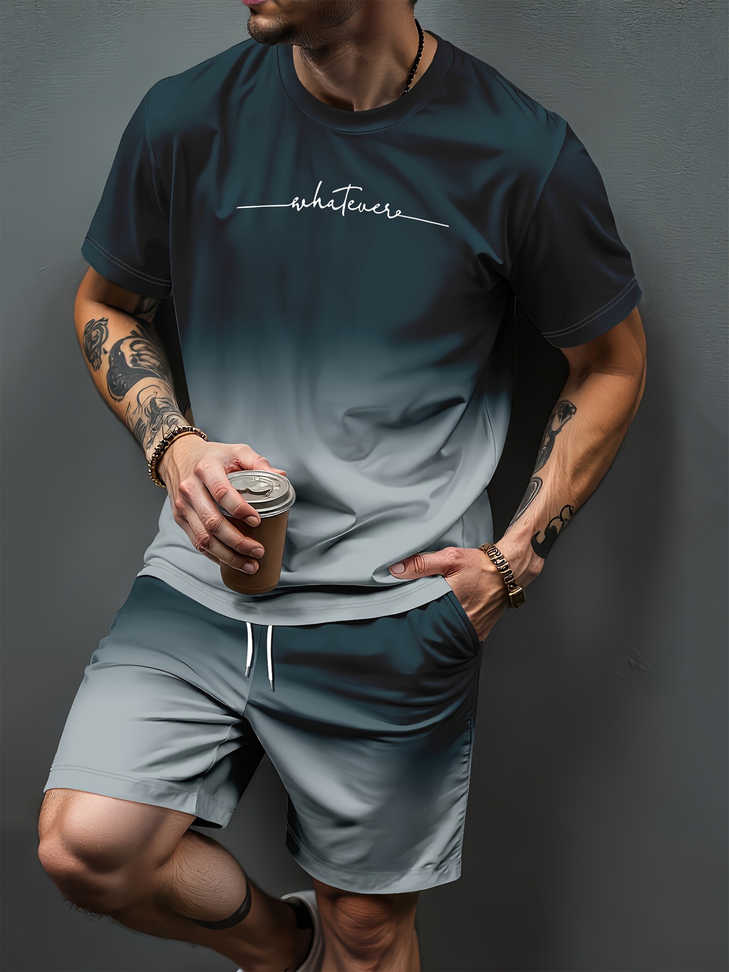 Summer Clothing For Women - Farbverlauf Buchstabenmuster 3D-Druck Trainingsanzüge Herren Damen
