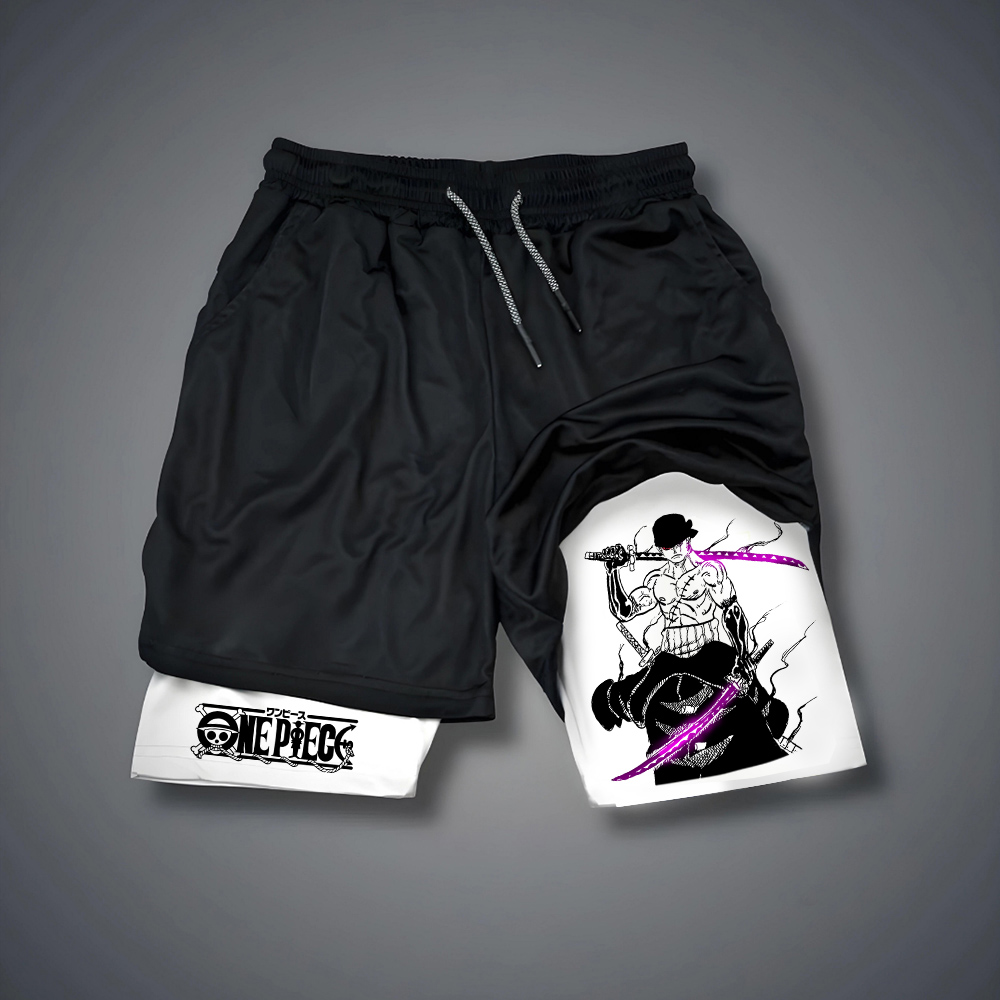Summer Clothing Layering - Einteilige Herren-Shorts, doppellagige 2-in-1-Shorts, Roronoa Zoro,