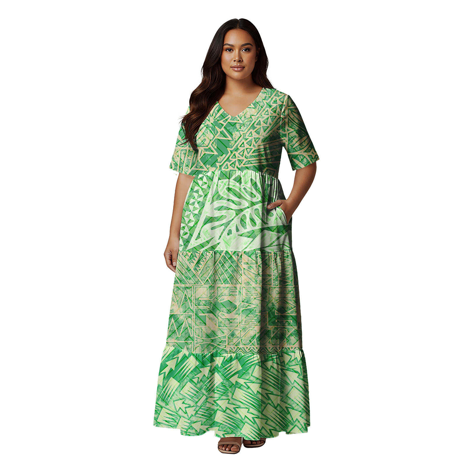 Summer Clothing Patterns - Kurzärmliges Hawaii-Kleid mit tropischem Blumenmuster, abgestuftes