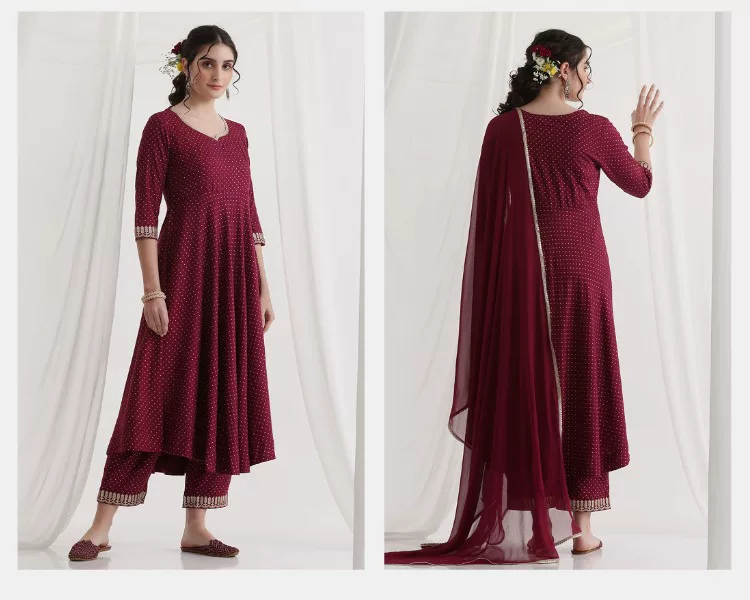 Damen Maroon Ethnisches Kurta- – Summer Clothing Pakistan Bewertung und Preis